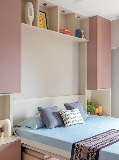 Combination of blush and pastel blue for bedroom