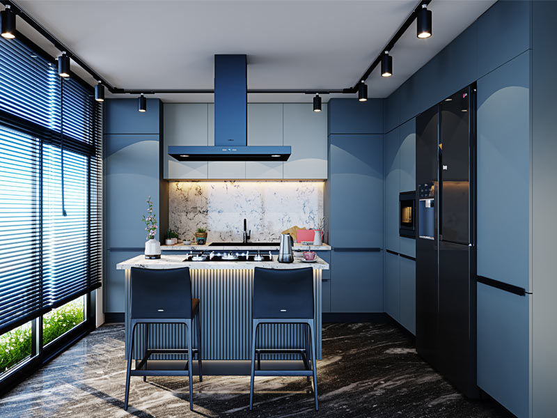 Vibrant Royal Blue Small Kitchen Design – Beautiful Homes