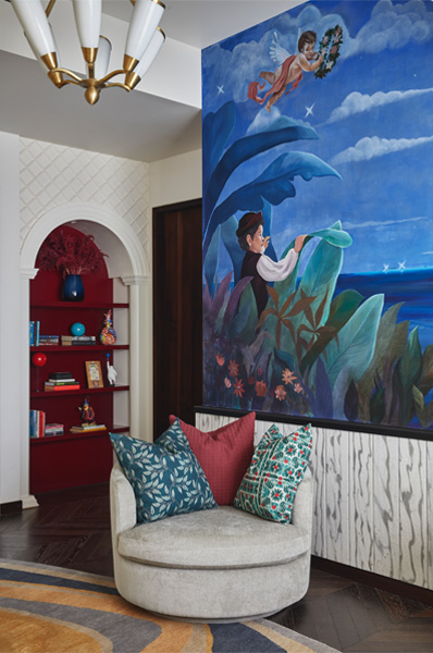 Rounded sofa chair design with wall murals – Beautiful Homes