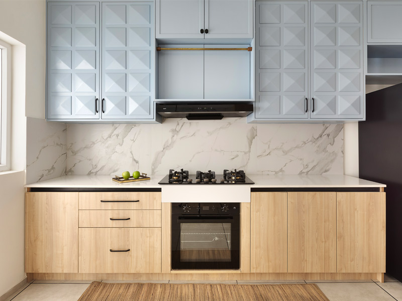 Modular kitchen with textured kitchen cabinets – Beautiful Homes