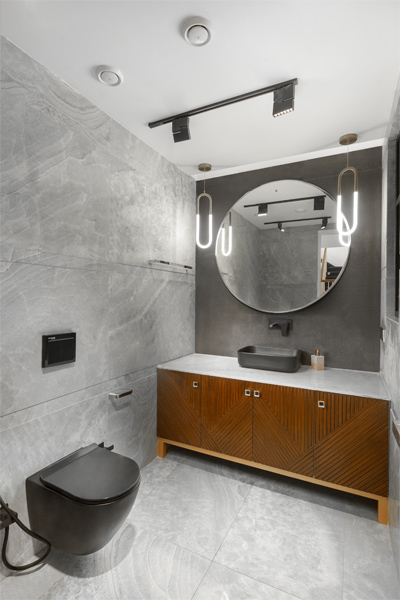 Grey powder room design idea – Beautiful Homes