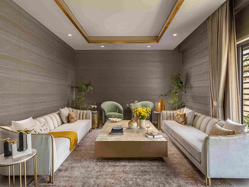 Minimal and elegant gold border false ceiling tile design - Beautiful Homes