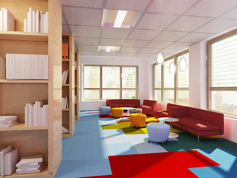 Carpet tile designs in a study room - Beautiful Homes