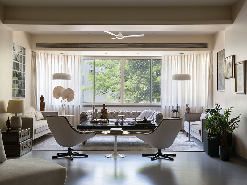 Spacious Living Room with White Curtain - Beautiful Homes