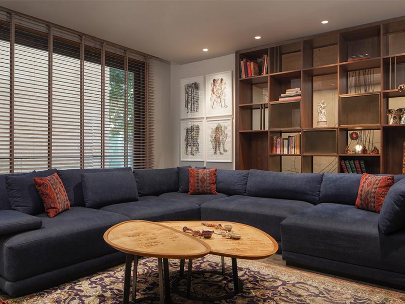 Navy Blue L Shaped Comfortable Sofa - Beautiful Homes