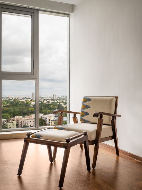 Wooden Sofa In White And Colourful Triangles - Beautiful Homes