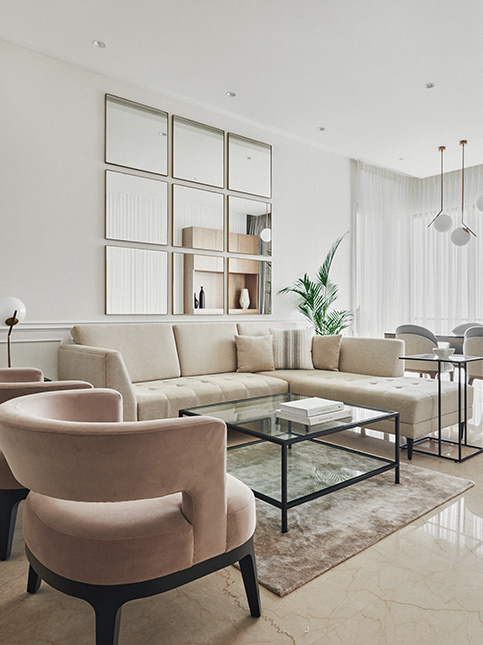 Simple Beige Tiles In White Living Room - Beautiful Homes