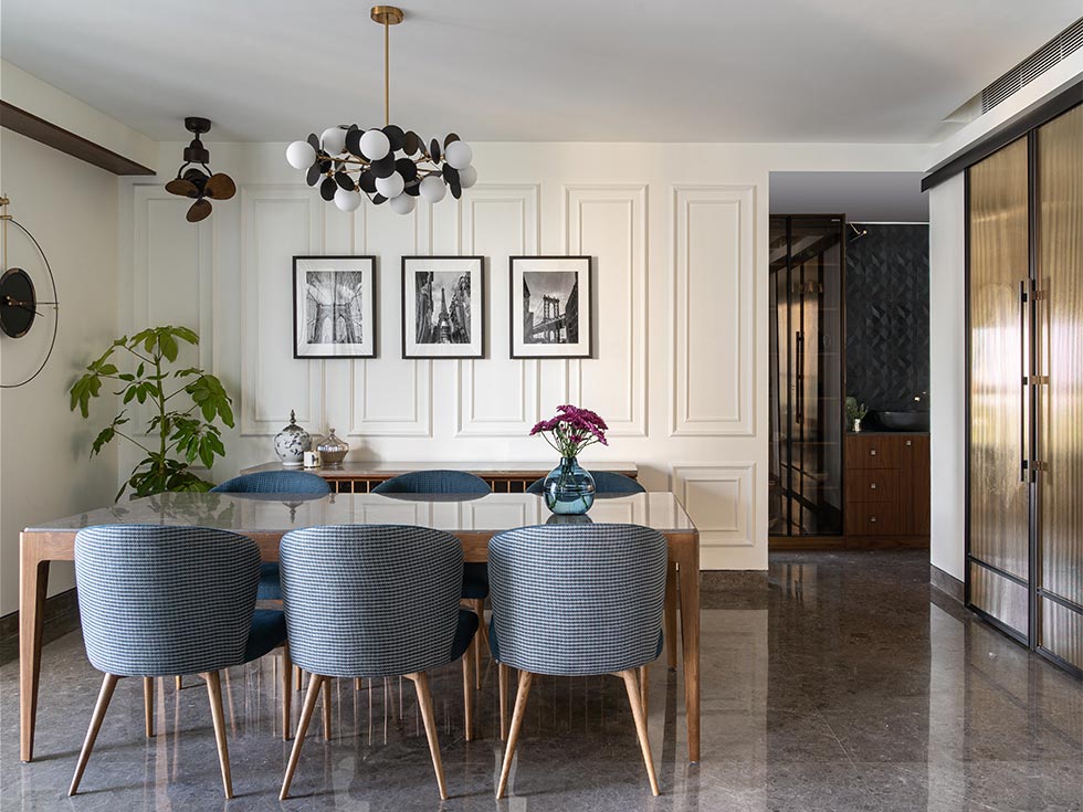 Elegant Dining Room With Grey Tiles - Beautiful Homes