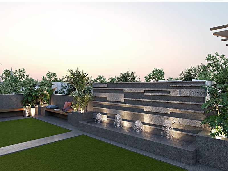 Beautiful Grey Wall Fountain Design in The Garden - Beautiful Homes