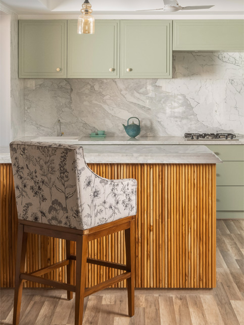 Simple White Tiled Kitchen with Wood Finish Drawers - Beautiful Homes
