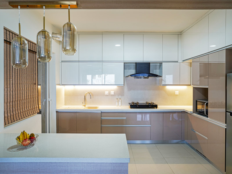 Wood Finish Shutter for Partition in Kitchen - Beautiful Homes