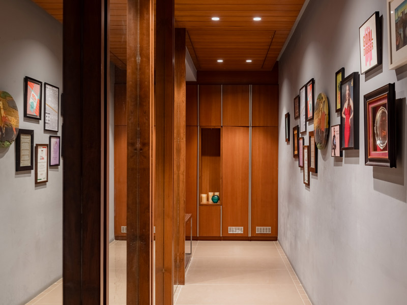 Narrow hallway design with wooden cabinet - Beautiful Homes