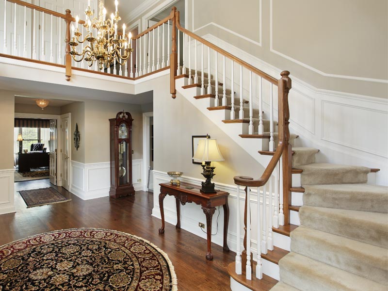 Simple Velvety Beige Stair Carpet Design - Beautiful Homes