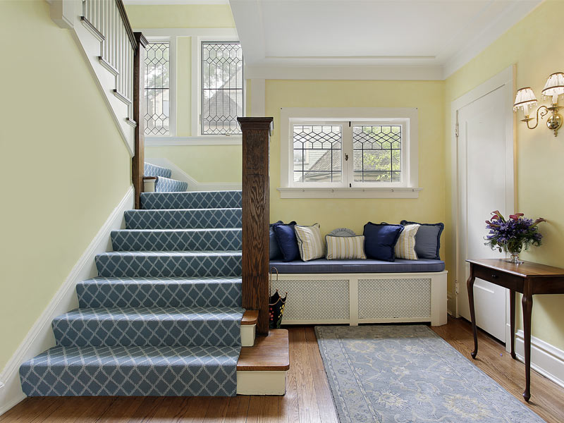 Soft And Velvety Fully Covered Beige Stair Carpet Design - Beautiful Homes