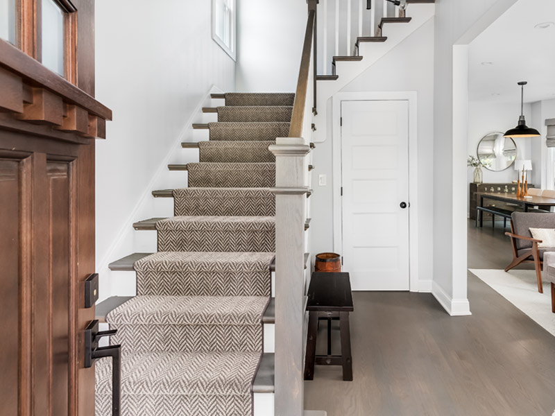 Fantastic Textured Stair Carpet Design in Beige Colour - Beautiful Homes