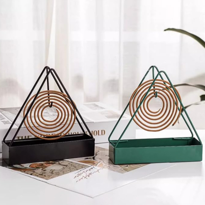 Stylish triangular mosquito coil holders in black and green – Beautiful Homes