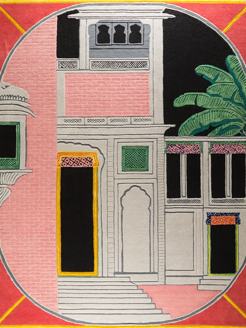 A graphic rug from Jaipur Rugs' Wunderkammer collection features bold colours in an architectural design – Beautiful Homes