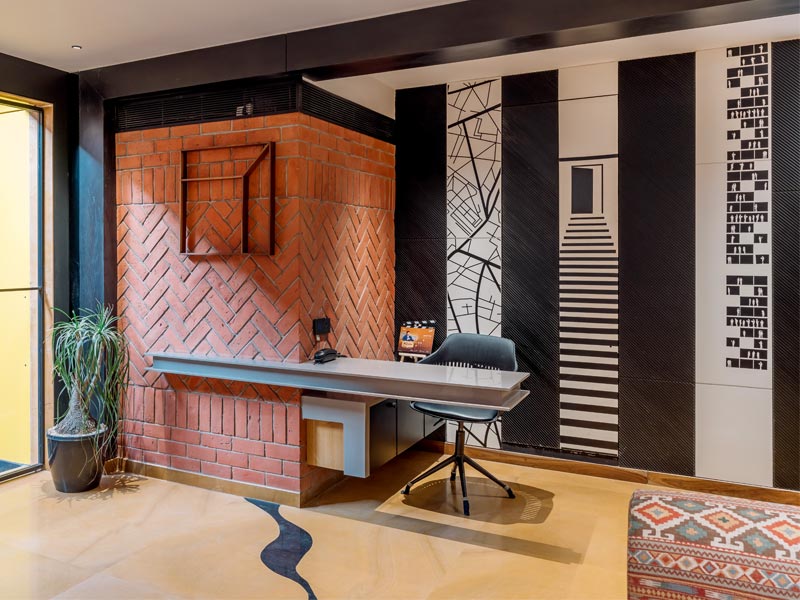 Bedroom with contemporary design showcasing unique pattern play – Beautiful Homes