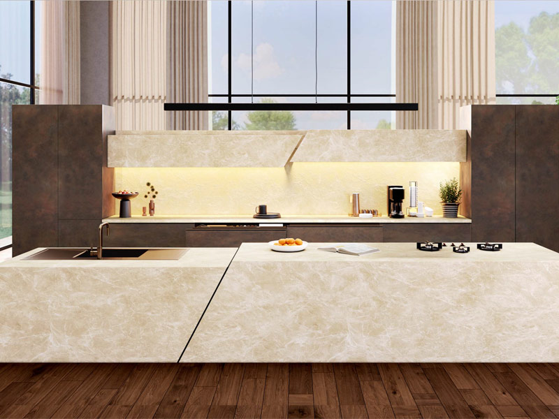 Pietra Grande kitchen with sculptural asymmetrical island centerpiece – Beautiful Homes
