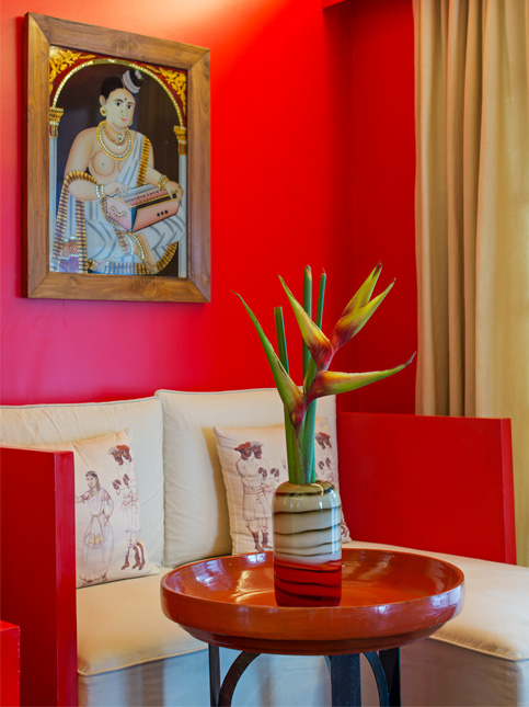 Vibrant corner at Malabar House with bold colours and local art – Beautiful Homes
