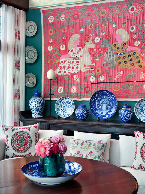 Artful corner at Sitara Himalaya with vibrant textiles and ceramics – Beautiful Homes