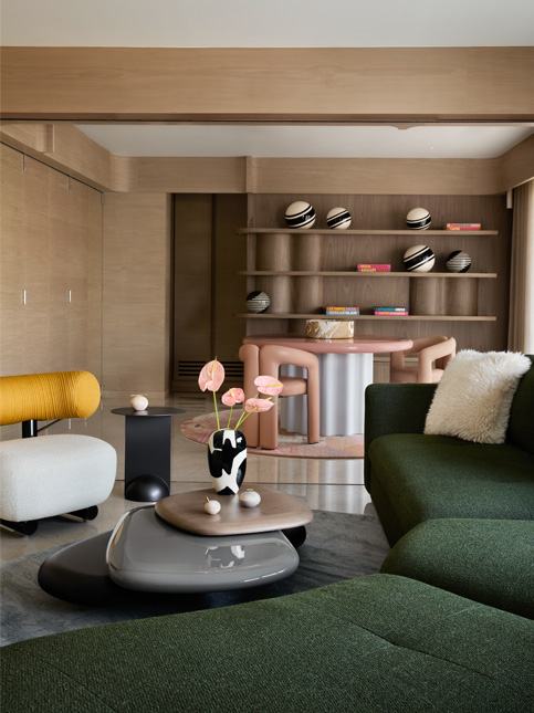 Openable folding screen merging living and study area by Jannat Vasi Interior Design – Beautiful Homes