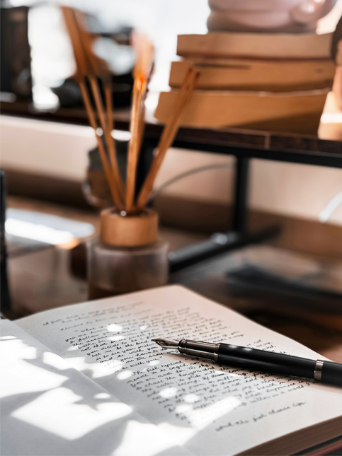 A fountain pen rests on an open journal with handwritten text – Beautiful Homes