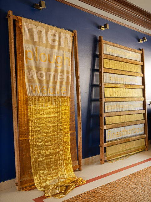 Woven pieces framed with old loom wood – Beautiful Homes