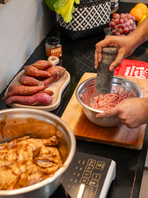 Chef Martins uses a pestle to pound the meat – Beautiful Homes