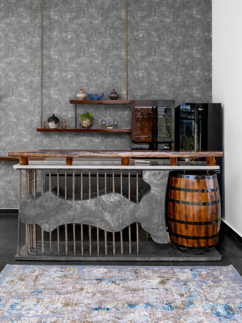 Bar unit made from reclaimed wine barrel – Beautiful Homes