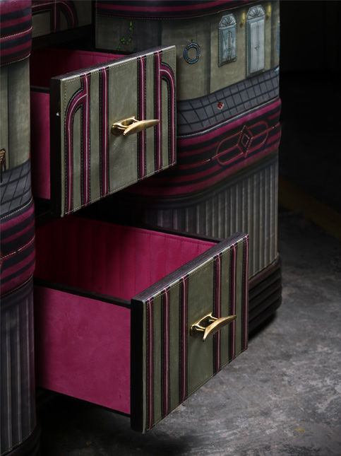 Interior compartments of Sea View Mahal green bar cabinet – Beautiful Homes