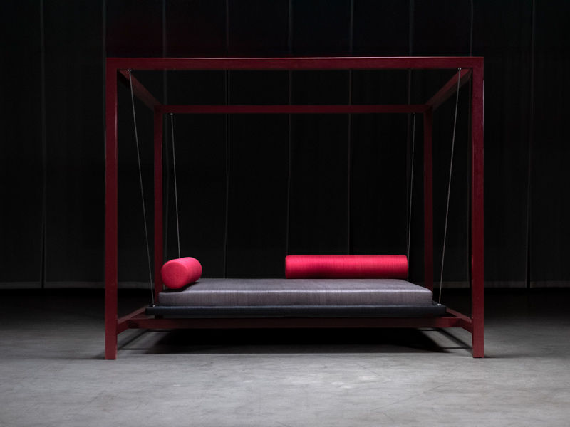 Jhoola Bed in red lacquered frame -Beautiful Homes