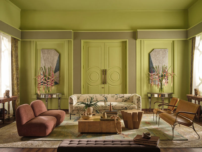 Moonlit Silk interior highlighting warm pastels, textures, wall art – Beautiful Homes