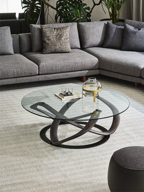 Infinity coffee table with sculptural bent wood base – Beautiful Homes