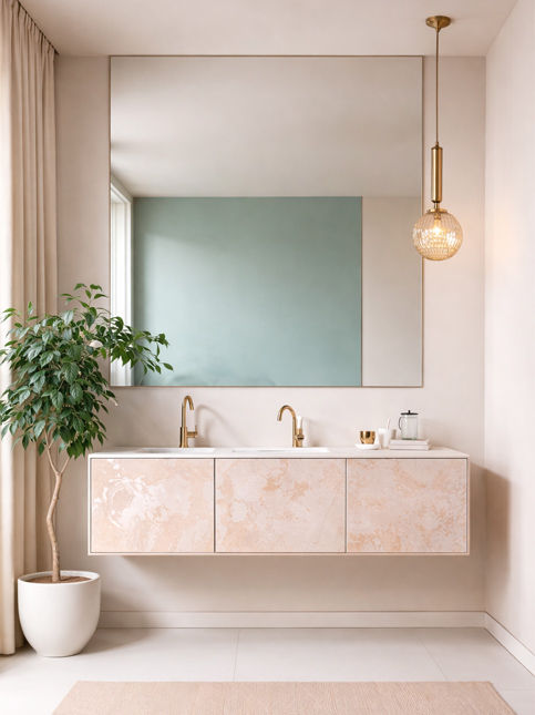 Modern bathroom with pendant light and floating vanity – Beautiful Homes