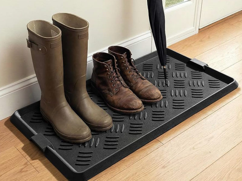 Heavy-duty rubber boot mat tray with shoes and umbrella – Beautiful Homes