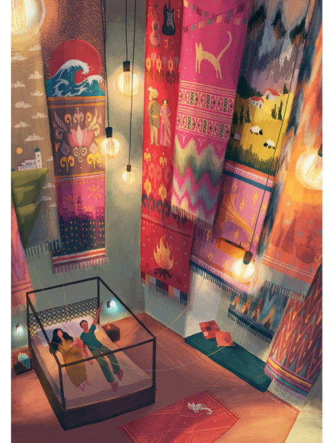 Detailed family illustration with tapestry-inspired storytelling – Beautiful Homes