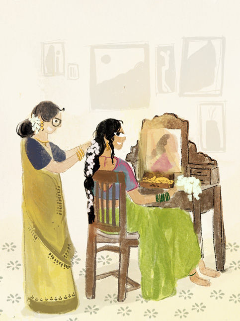 Illustration of mother braiding long hair – Beautiful Homes