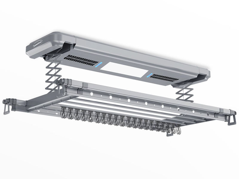 A ceiling-mounted electric drying rack with remote control, featuring integrated fans, heaters, and UV light – Beautiful Homes