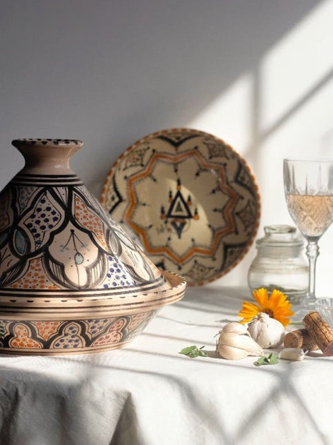 Patterned ceramic tagine and tableware – Beautiful Homes