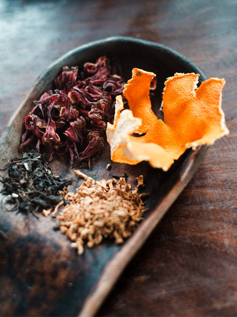 Dried tea ingredients on wooden spoon – Beautiful Homes