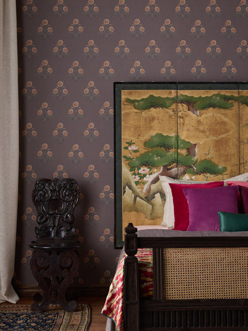 Fergana Poppy wallcovering inspired by Mughal block printing - Beautiful Homes