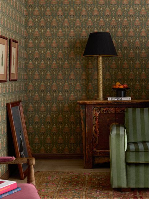 Gyasar Brocade wallcovering inspired by Indian brocade weaving - Beautiful Homes