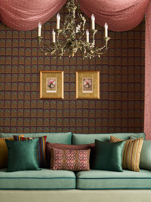 Khiva Raindrop multi ikat wallcovering with raindrop motifs - Beautiful Homes