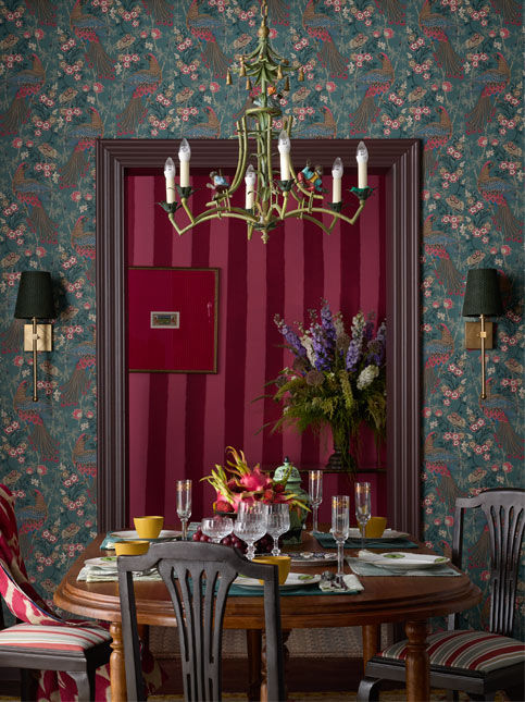 Persian Songbird wallcovering with nightingale and botanical motifs - Beautiful Homes