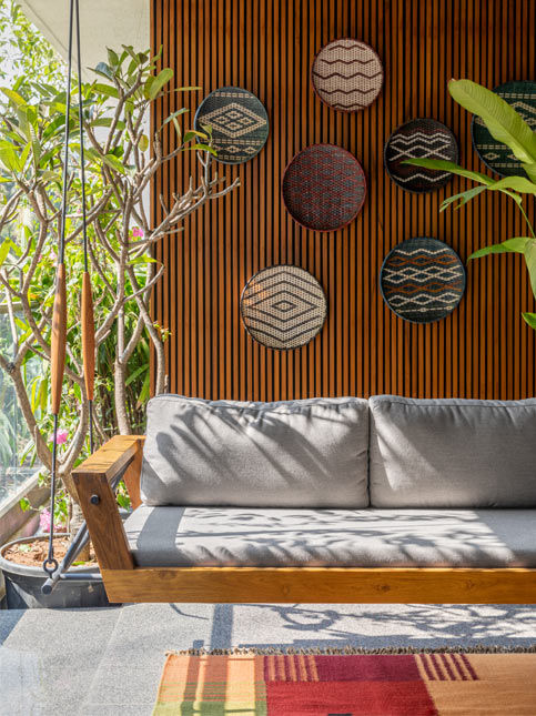 Cane Concept bamboo wall baskets with Studio Works sofa - Beautiful Homes