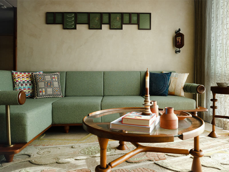 Hikaya fable rug in primary sitting area of Byculla home - Beautiful Homes