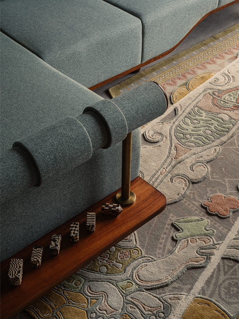 Hikaya rug detail made by 22 artisans for Huzefa Rangwala home - Beautiful Homes