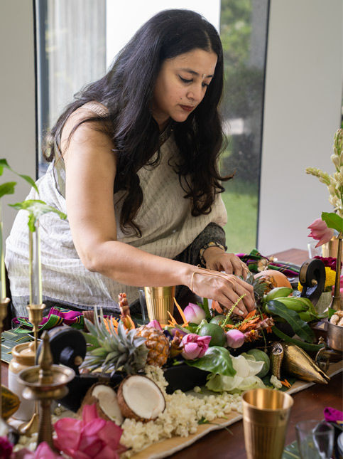 Varsha Menon adding finishing touches to the festive Onam table setting - Beautiful Homes