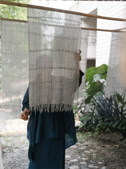 Handwoven basho banana fibre textile sundried at Ganga Maki - Beautiful Homes